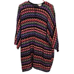 VTG Oscar Re La Renta Ribbon Crochet Open Front Cardigan Size Large Abstract